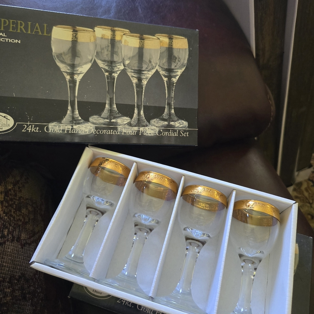 Imperial 24kt Gold Hand Decorated Four Piece Cordial Set